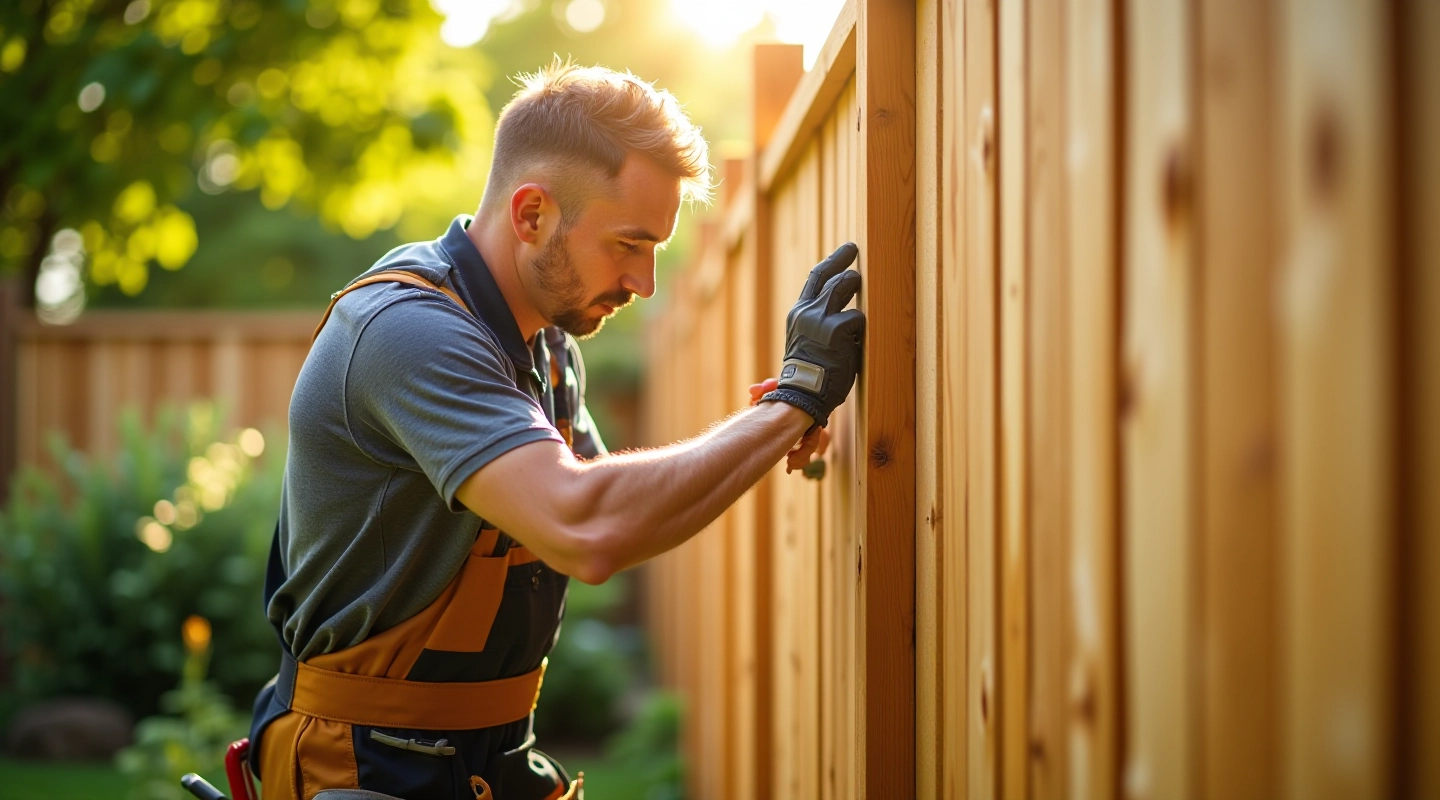 Professional wooden fence installation with properly set posts and attached panels in garden setting